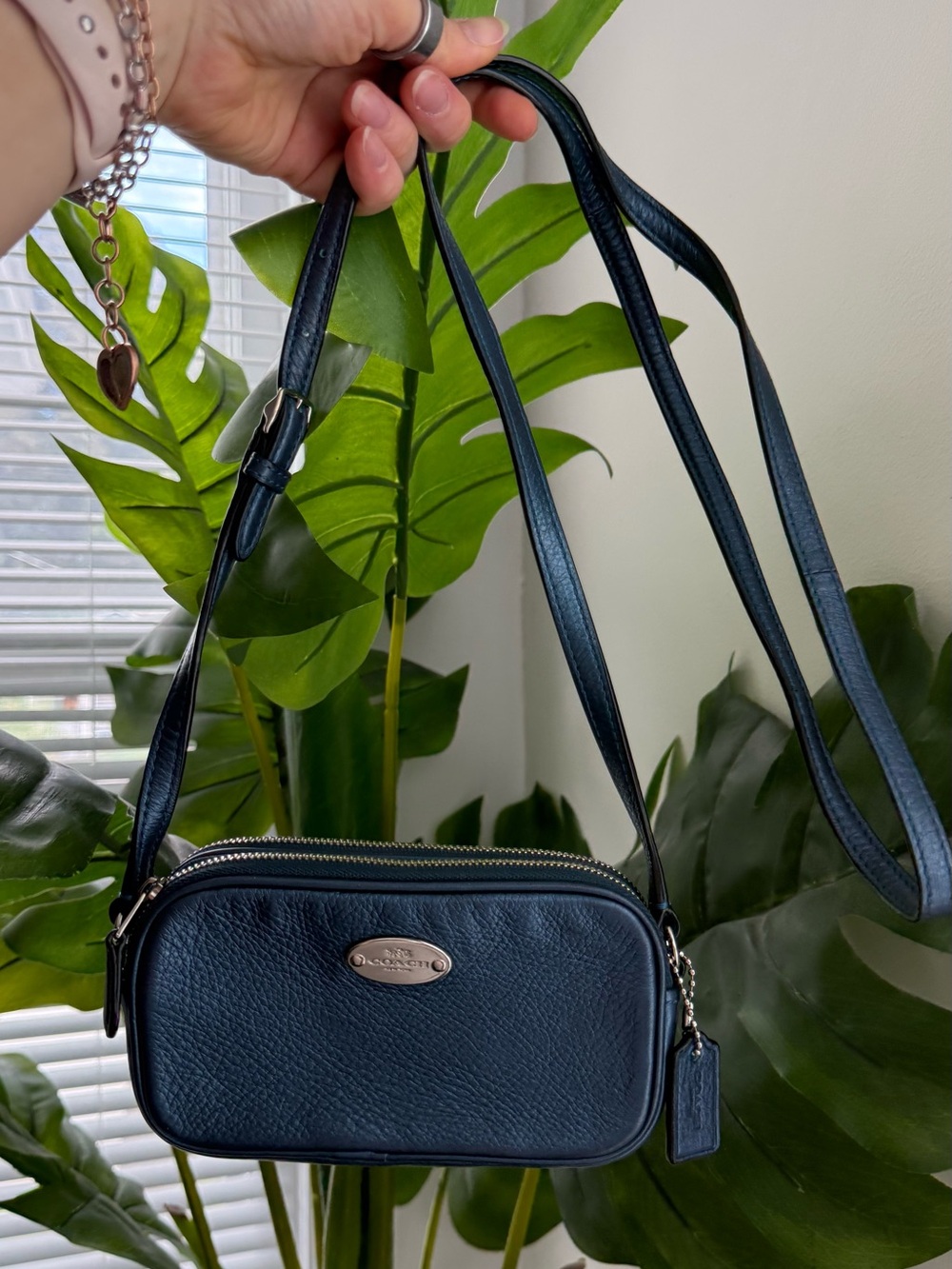 Coach Pebbled Leather Crossbody Bag - Navy Blue